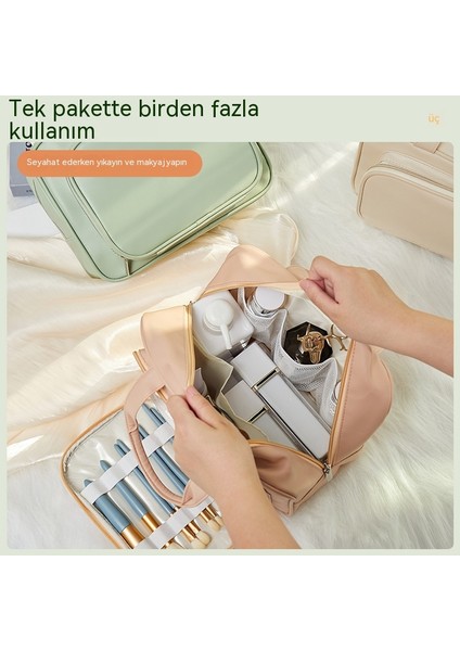 Büyük Kapasiteli Taşınabilir Kozmetik Çantası, Taşınabilir Seyahat Saklama Çantası, Su Geçirmez Islak ve Kuru Makyaj Çantası (Yurt Dışından)