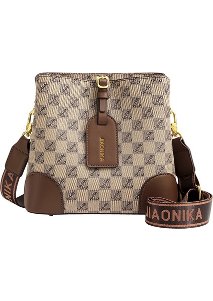 Kova Çanta Retro Dama Tahtası Omuz Çantası Sıcak Satış Dikiş Kontrast Renk Moda Omuz Crossbody Çanta (Yurt Dışından)