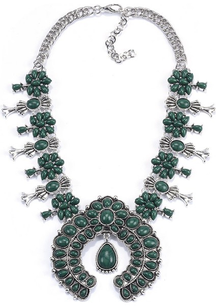 Kadın Kolye, Boho Turkuaz Çiçek Kolye Giyim Aksesuarları, Etnik Stil Takılar (Yeşil) (Yurt Dışından)