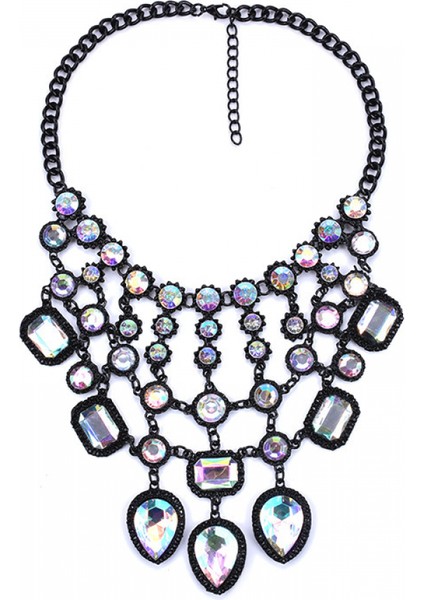 Bayan Kolye Çok Katmanlı Kristal Taş Püskül Kolye Bayan Moda Giyim Aksesuarları (Çok Renkli) (Yurt Dışından)