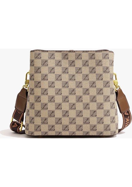 Kova Çanta Retro Dama Tahtası Omuz Çantası Sıcak Satış Dikiş Kontrast Renk Moda Omuz Crossbody Çanta (Yurt Dışından)