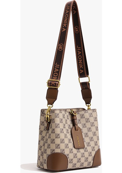 Kova Çanta Retro Dama Tahtası Omuz Çantası Sıcak Satış Dikiş Kontrast Renk Moda Omuz Crossbody Çanta (Yurt Dışından)
