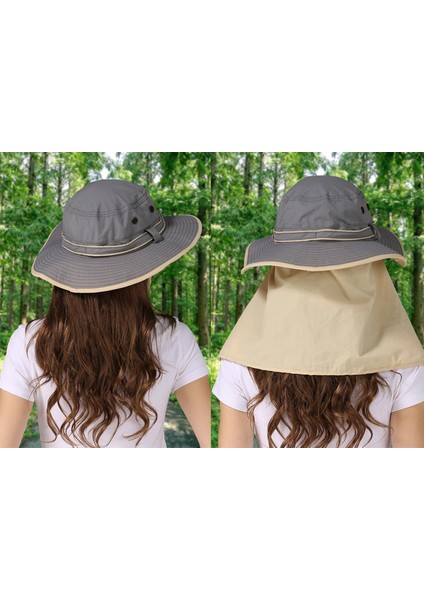 Boyun Kapaklı Erkek Güneş Şapkası Çabuk Kuruyan Uv Koruyucu Şapka Balıkçılık Şapkası (Koyu Gri + Bej) (Yurt Dışından) modelleri