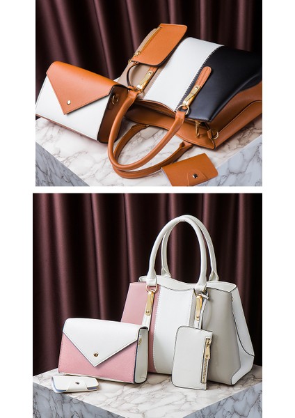 Yeni Kontrast Renk Anne Çantası Üç Parçalı Set Omuz Çantası Crossbody Çanta Çanta (Yurt Dışından)