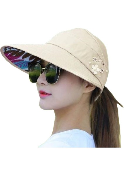 Şapka Kadın Güneş Şapkası Güneş Şapkası Katlanabilir Güneş Koruyucu Büyük Kenarlı Şapka Boş Üst Gündelik Vahşi Bahar ve Yaz Seyahat Serin Şapka (Bej) (Yurt Dışından)