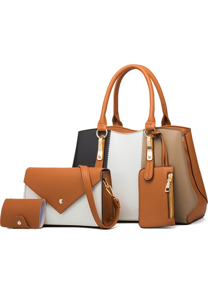 Yeni Kontrast Renk Anne Çantası Üç Parçalı Set Omuz Çantası Crossbody Çanta Çanta (Yurt Dışından)