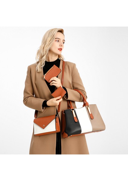 Yeni Kontrast Renk Anne Çantası Üç Parçalı Set Omuz Çantası Crossbody Çanta Çanta (Yurt Dışından)