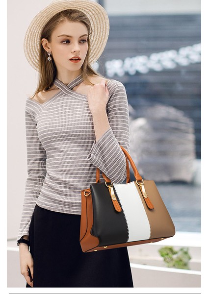 Yeni Kontrast Renk Anne Çantası Üç Parçalı Set Omuz Çantası Crossbody Çanta Çanta (Yurt Dışından)