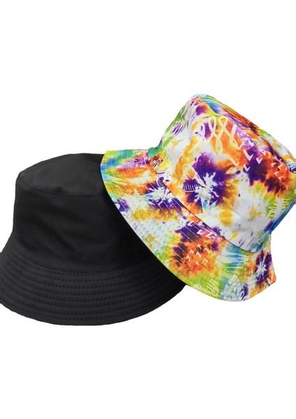 Baskılı Retro Çift Taraflı Balıkçı Şapkası Seyahat Seyahat Erkekler ve Kadınlar Yaz Güneş Koruyucu Batik Rahat Havza Şapka (Yurt Dışından)