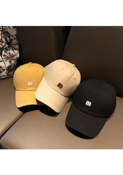 Moda Basit M Harfi Nakış Beyzbol Şapkası Kavisli Ağzına Kadar Güneş Şapkası Sivri Uçlu Kap, Beyaz (Yurt Dışından) modelleri