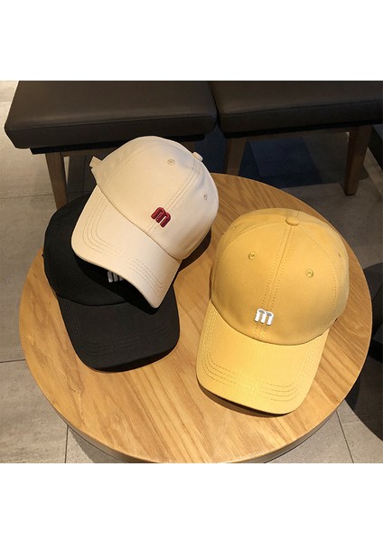 Moda Basit M Harfi Nakış Beyzbol Şapkası Kavisli Ağzına Kadar Güneş Şapkası Sivri Uçlu Kap, Beyaz (Yurt Dışından) fırsatları