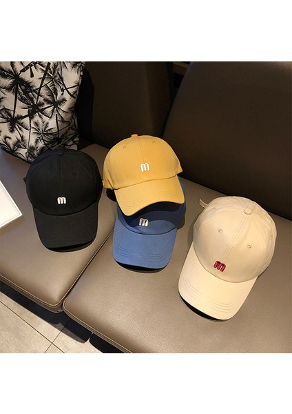 Moda Basit M Harfi Nakış Beyzbol Şapkası Kavisli Ağzına Kadar Güneş Şapkası Sivri Uçlu Kap, Beyaz (Yurt Dışından) indirimleri