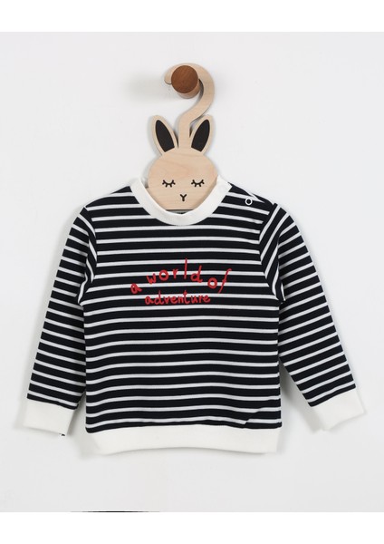 Erkek Çocuk Çizgili Baskı Detaylı Sweatshirt (6AY-4YAŞ)