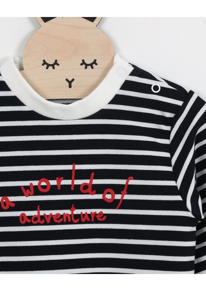 Erkek Çocuk Çizgili Baskı Detaylı Sweatshirt (6AY-4YAŞ)
