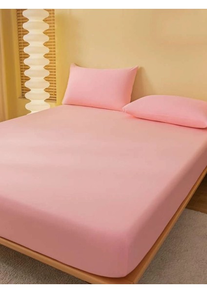 Ranforce Pamuklu Pembe Yastık Kılıflı Lastikli Çarşaf Takımı Çift Kişilik 180 x 200