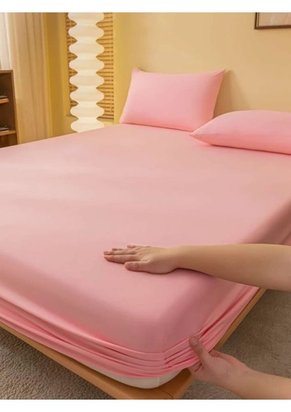 Ranforce Pamuklu Pembe Yastık Kılıflı Lastikli Çarşaf Takımı Çift Kişilik 180 x 200