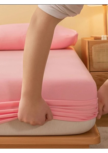 Ranforce Pamuklu Pembe Yastık Kılıflı Lastikli Çarşaf Takımı Çift Kişilik 180 x 200