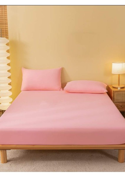Ranforce Pamuklu Pembe Yastık Kılıflı Lastikli Çarşaf Takımı Çift Kişilik 180 x 200