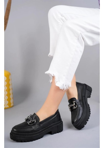Kadın Kalın Taban Loafer Makosen Ayakkabı Gc Platin Toka Loafer Topuk Boyu 5cm Pu Deri fiyatları