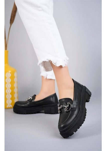 Kadın Kalın Taban Loafer Makosen Ayakkabı Gc Platin Toka Loafer Topuk Boyu 5cm Pu Deri modelleri