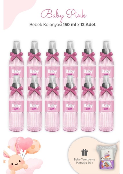 Baby Pınk Bebek Kolonyası 150 ml x 12 Adet ve Kare Bebek Pamuğu