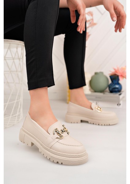 Kadın Loafer Yuvarlak Burun Maskülen Bağcıksız Yüksek Dolgu Taban Oxford Ayakkabı E Siyah Cilt E Siyah Cilt E Siyah Cilt F Nude Cilt