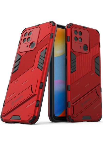 Xiaomi Redmi 10C Için Sert Pc Tpu Hibrit Düşme Önleyici Stand Telefon Kılıfı - Kırmızı (Yurt Dışından)