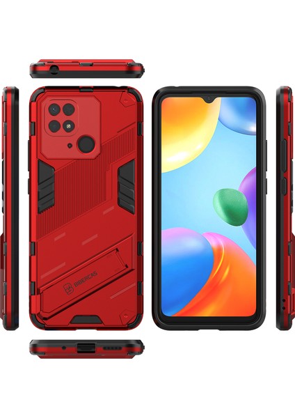 Xiaomi Redmi 10C Için Sert Pc Tpu Hibrit Düşme Önleyici Stand Telefon Kılıfı - Kırmızı (Yurt Dışından)