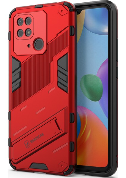 Xiaomi Redmi 10C Için Sert Pc Tpu Hibrit Düşme Önleyici Stand Telefon Kılıfı - Kırmızı (Yurt Dışından)