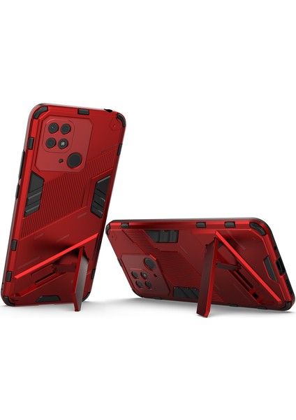 Xiaomi Redmi 10C Için Sert Pc Tpu Hibrit Düşme Önleyici Stand Telefon Kılıfı - Kırmızı (Yurt Dışından)