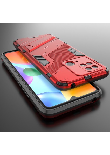 Xiaomi Redmi 10C Için Sert Pc Tpu Hibrit Düşme Önleyici Stand Telefon Kılıfı - Kırmızı (Yurt Dışından)