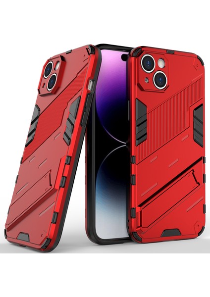 iPhone 14 Plus Için Sert Pc Tpu Hibrit Düşme Önleyici Stand Telefon Kılıfı - Kırmızı (Yurt Dışından)