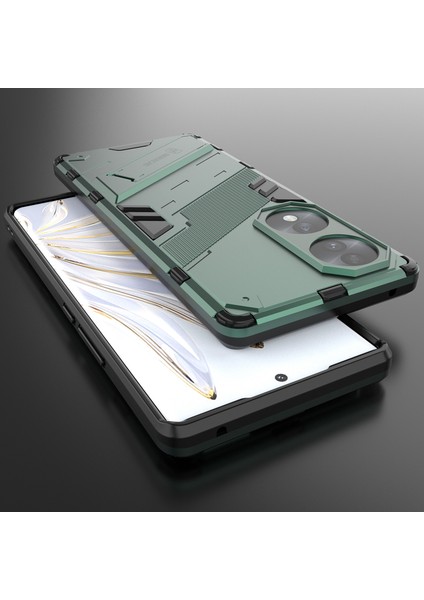 Honor 70 Için Sert Pc Tpu Hibrit Düşme Önleyici Stand Telefon Kılıfı - Yeşil (Yurt Dışından)