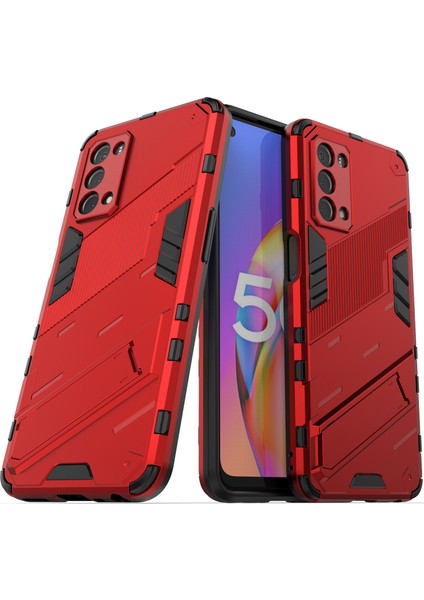 Oppo A54 5G/A74 5G/A93 5g/oneplus Nord N200 Için Sert Pc Tpu Hibrit Düşme Önleyici Stand Telefon Kılıfı - Kırmızı (Yurt Dışından)