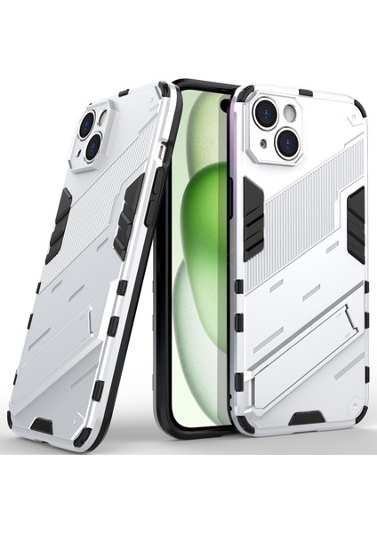 iPhone 15 Plus Için Sert Pc Tpu Hibrit Düşme Önleyici Stand Telefon Kılıfı - Beyaz (Yurt Dışından)