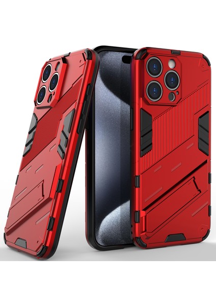 iPhone 15 Pro Max Için Sert Pc Tpu Hibrit Düşme Önleyici Stand Telefon Kılıfı - Kırmızı (Yurt Dışından)