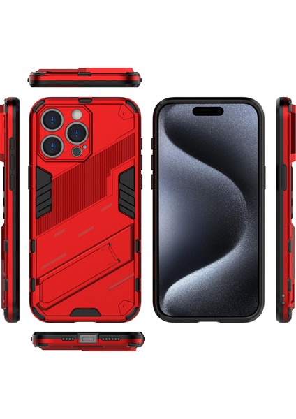 iPhone 15 Pro Max Için Sert Pc Tpu Hibrit Düşme Önleyici Stand Telefon Kılıfı - Kırmızı (Yurt Dışından) fiyatları