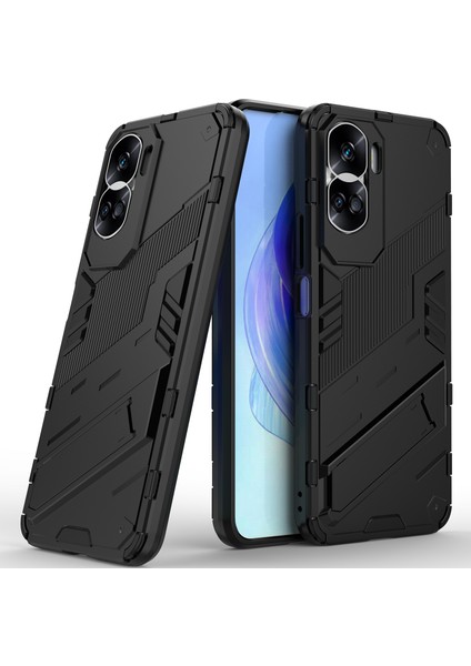 Honor 90 Lite 5g Için Sert Pc Tpu Hibrit Düşme Önleyici Stand Telefon Kılıfı - Siyah (Yurt Dışından)
