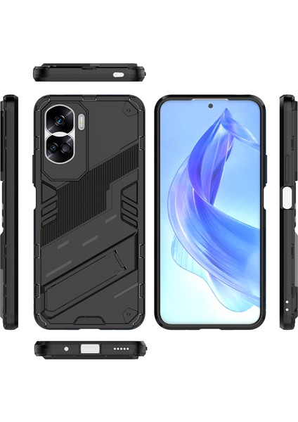 Honor 90 Lite 5g Için Sert Pc Tpu Hibrit Düşme Önleyici Stand Telefon Kılıfı - Siyah (Yurt Dışından)