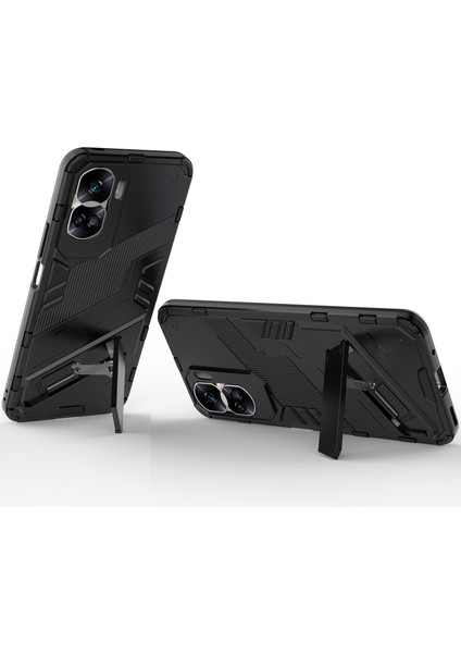 Honor 90 Lite 5g Için Sert Pc Tpu Hibrit Düşme Önleyici Stand Telefon Kılıfı - Siyah (Yurt Dışından)