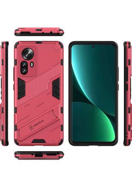 Xiaomi 12 Pro Için Sert Pc Tpu Hibrit Düşme Önleyici Stand Telefon Kılıfı - Sıcak Pembe (Yurt Dışından)