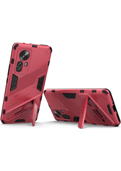 Xiaomi 12 Pro Için Sert Pc Tpu Hibrit Düşme Önleyici Stand Telefon Kılıfı - Sıcak Pembe (Yurt Dışından)