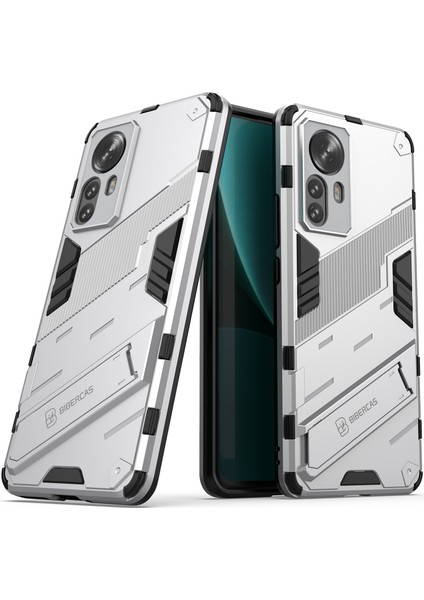 Xiaomi 12 Pro Için Sert Pc Tpu Hibrit Düşme Önleyici Stand Telefon Kılıfı - Beyaz (Yurt Dışından)