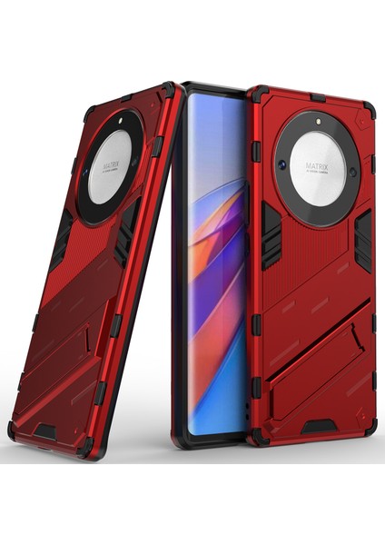 Honor X40 /honor X9A /magic5 Lite Için Sert Pc Tpu Hibrit Düşme Önleyici Stand Telefon Kılıfı - Kırmızı (Yurt Dışından)