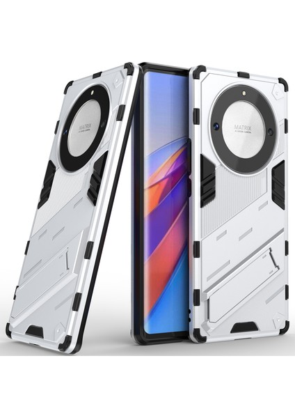 Honor X40 /honor X9A /magic5 Lite Için Sert Pc Tpu Hibrit Düşme Önleyici Stand Telefon Kılıfı - Beyaz (Yurt Dışından)