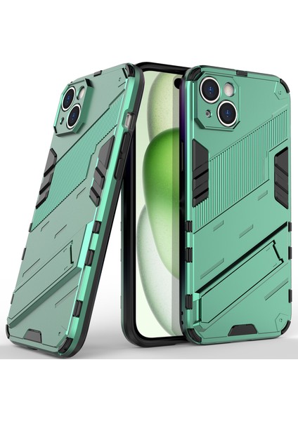 iPhone 15 Plus Için Sert Pc Tpu Hibrit Düşme Önleyici Stand Telefon Kılıfı - Yeşil (Yurt Dışından)