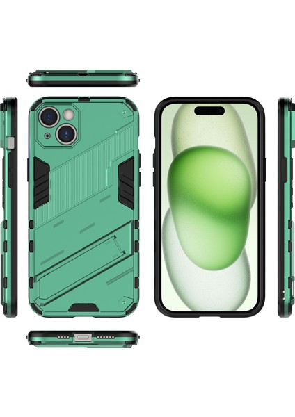 iPhone 15 Plus Için Sert Pc Tpu Hibrit Düşme Önleyici Stand Telefon Kılıfı - Yeşil (Yurt Dışından)