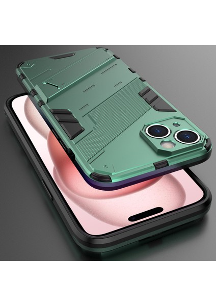 iPhone 15 Plus Için Sert Pc Tpu Hibrit Düşme Önleyici Stand Telefon Kılıfı - Yeşil (Yurt Dışından)