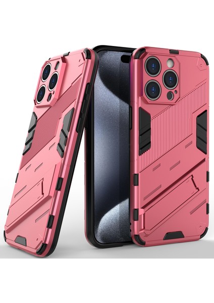 iPhone 15 Pro Max Için Sert Pc Tpu Hibrit Düşme Önleyici Stand Telefon Kılıfı - Sıcak Pembe (Yurt Dışından)