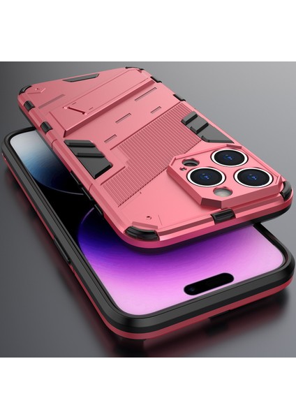 iPhone 15 Pro Max Için Sert Pc Tpu Hibrit Düşme Önleyici Stand Telefon Kılıfı - Sıcak Pembe (Yurt Dışından)